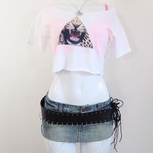 y2k tiger graphic off shoulder cropped tee indie sleaze